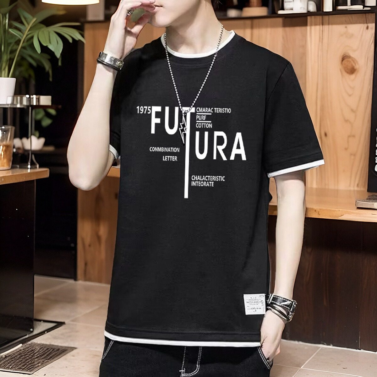 短袖男新款2024纯棉拼接假两件半袖t恤夏季超火潮男休闲百搭上衣