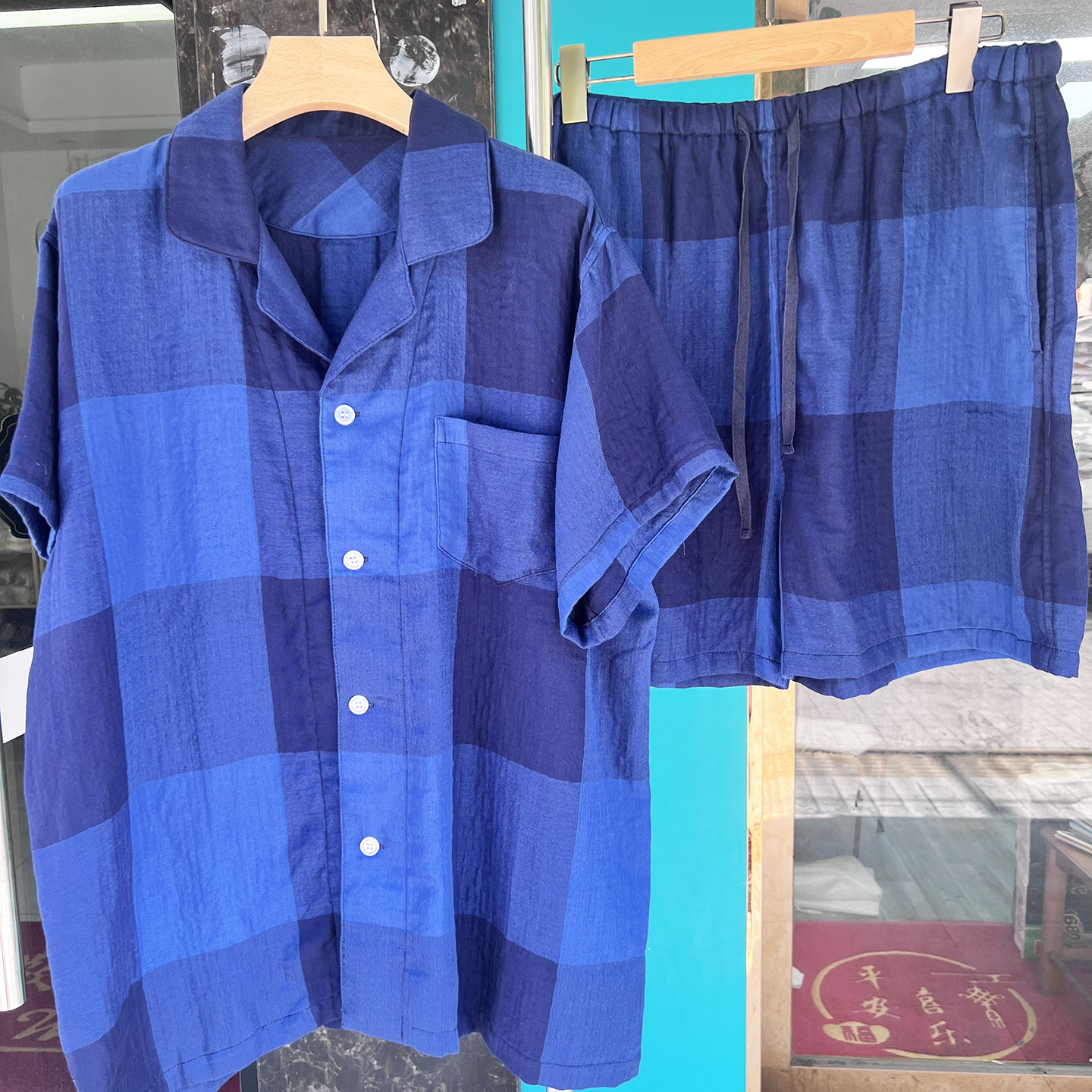 棉花糖三重纱全棉家居服短袖短裤套装纯棉睡衣纱布夏季柔软男士