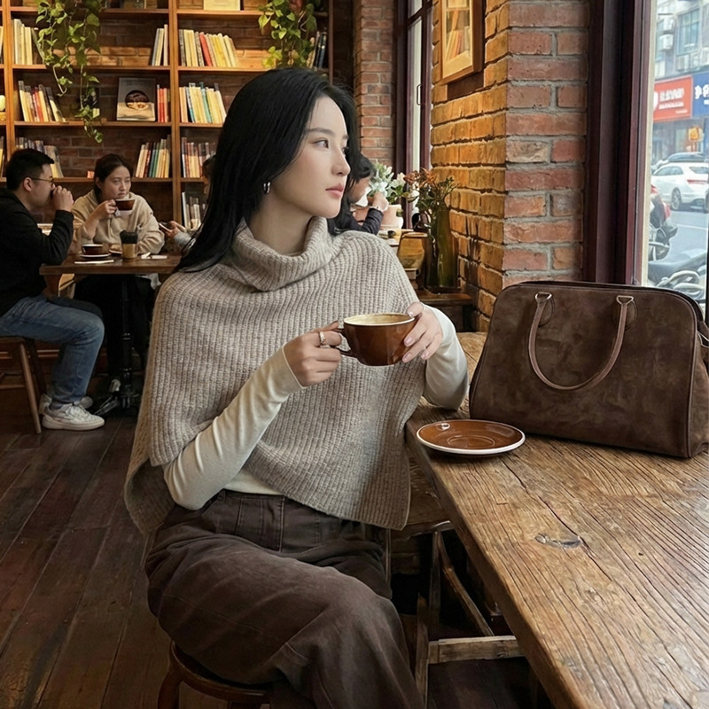 法式复古高领羊绒针织围巾冬季高毛针织衫