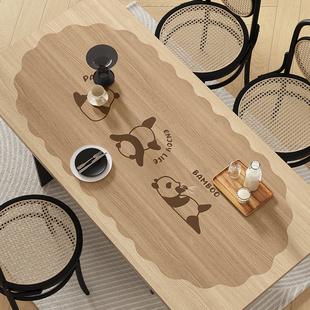 熊猫仿木纹桌垫防水防油免洗餐桌布轻奢高级感桌面保护防烫茶几垫