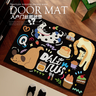 入户门内地垫卡通高级感黑色耐脏防滑脚垫入户门内丝圈免打理地毯
