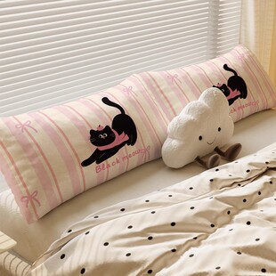 儿童床头靠枕卡通猫咪卧室腰枕靠背奶油风可爱长条抱枕长方形枕套