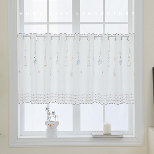 免打孔飘窗遮挡半帘透光不透人 韩式 厨房蕾丝窗帘短帘法式 纱帘短款