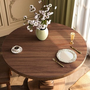 圆形仿木纹桌垫防水防油免洗桌布轻奢高级感小茶几折叠圆桌垫定制