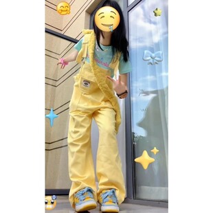 美式多巴胺牛仔背带裤女宽松潮流复古休闲裤ins连体阔腿长裤