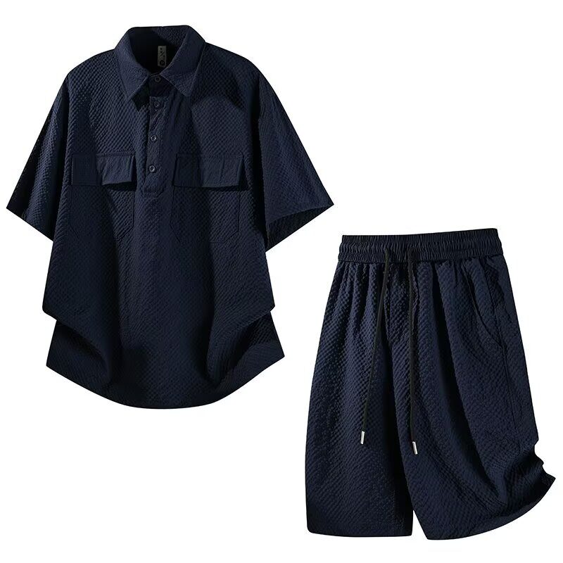 日系复古工装套头短袖衬衫男夏季潮牌户外潮流宽松休闲衬衣外套潮
