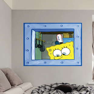 海绵宝宝海报墙贴窗户宿舍门装饰章鱼哥卧室男生动漫背景墙壁贴纸