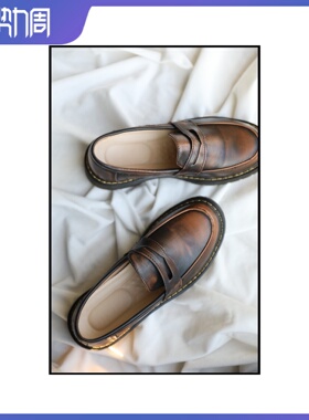 ANN and SAM 复古双色学院风乐福小鞋几 做旧感女款2024新品春夏