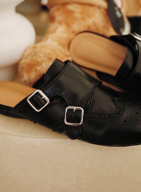 ann and sam 2025春夏新品包头英穆勒鞋 平底半拖鞋女外穿英伦风