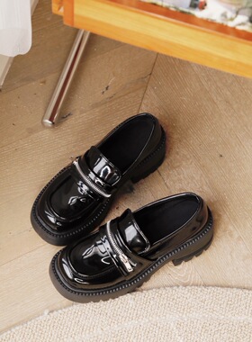 ANN and SAM ins暗黑拼接小皮鞋中跟休闲拉链乐福鞋2025新品春夏