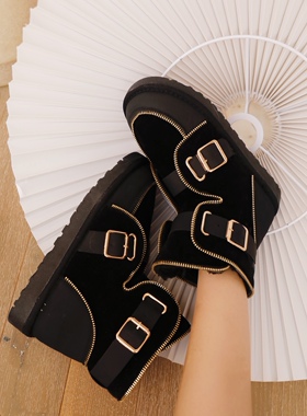 ANN and SAM 酷炫金属边雪地靴 帅气保暖加绒防滑皮毛一体棉鞋