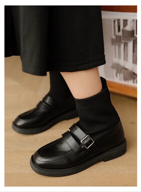 ANN and SAM 针织拼接玛丽珍 可爱复古小甜甜 黑色皮鞋2025秋冬女