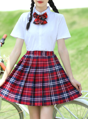 学院风演出服校服白衬衫格子裙套装初中生合唱团诗歌朗诵比赛服装