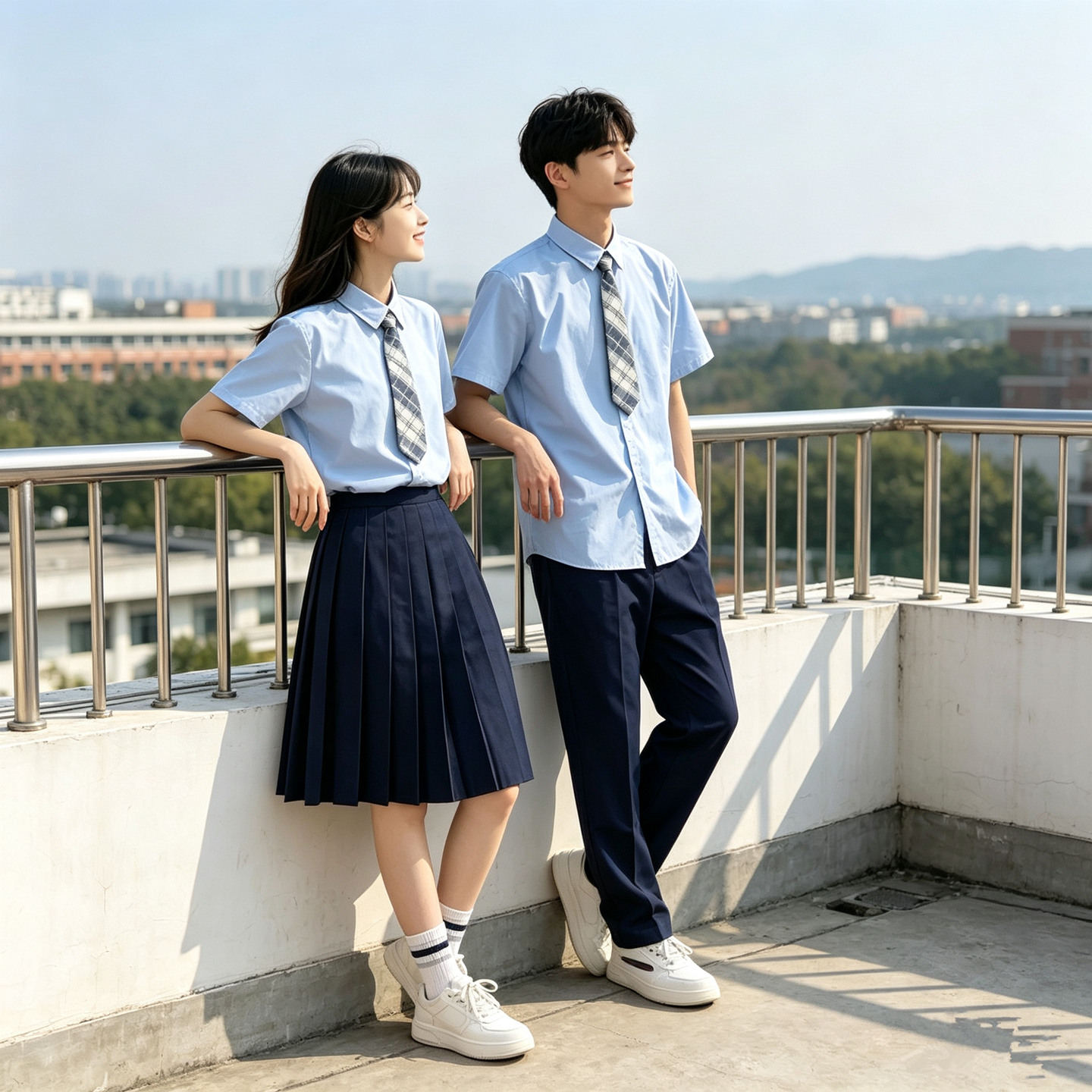 学院风班服蓝色衬衫裙子中学生大合唱演出服小学生高中毕业季制服