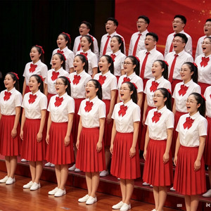 中学生合唱朗诵演出服白短袖红裙