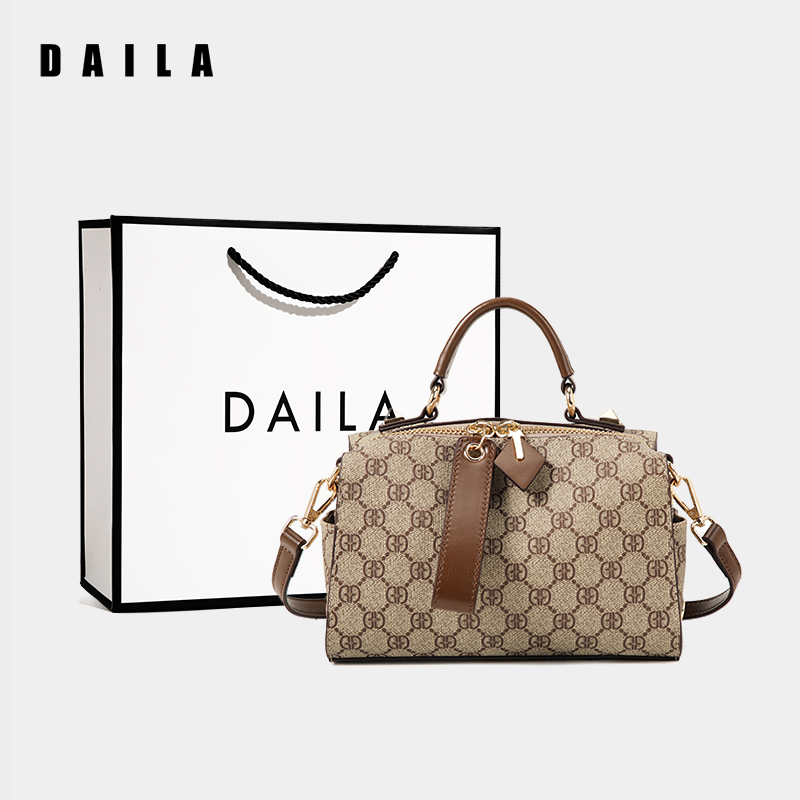 DAILA黛拉波士顿包女2025新款印花手提包单肩斜挎包枕头包高级感