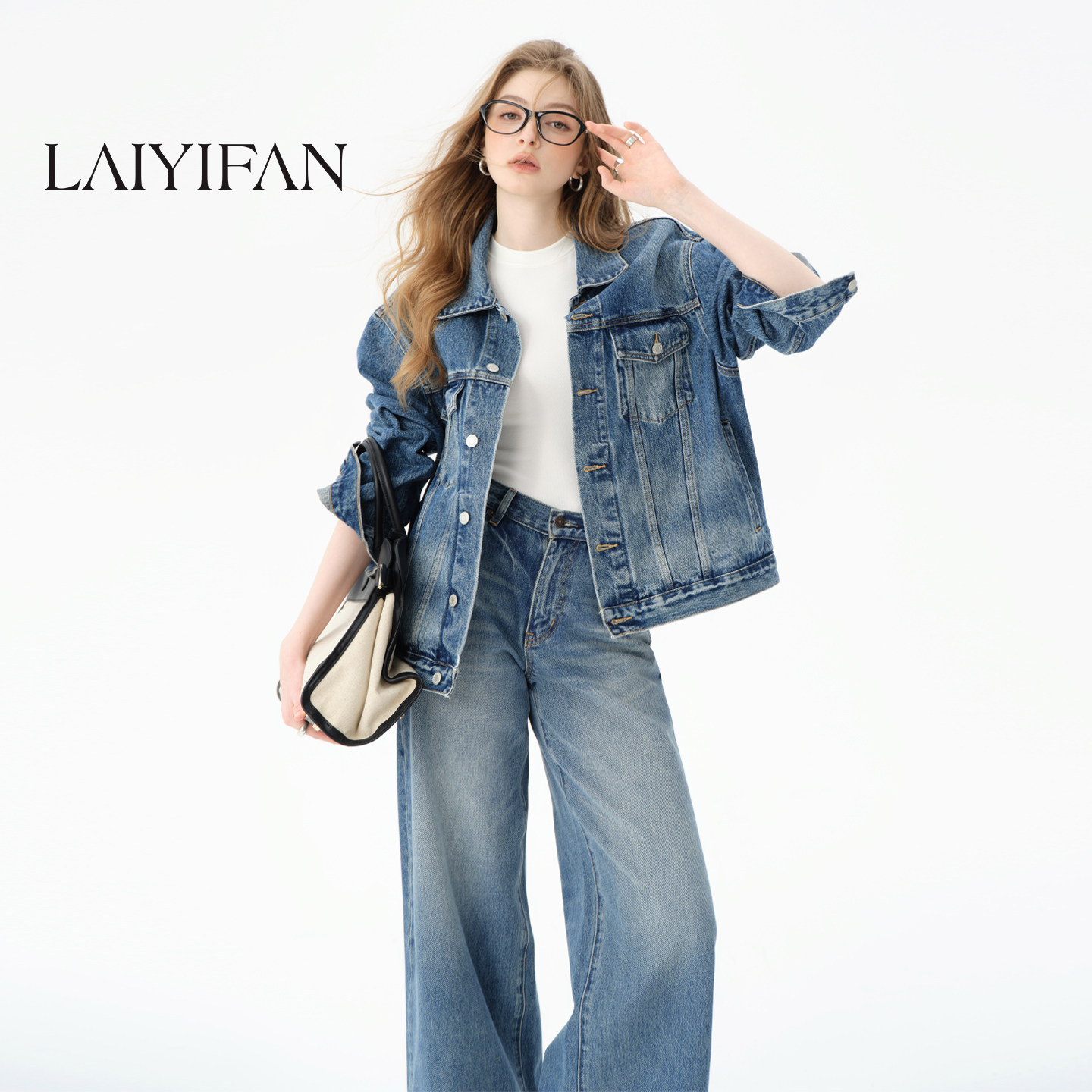 籁以凡 高智风丹宁牛仔外套2026春季新款翻领廓形显瘦复古夹克