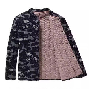 中老年迷彩棉袄休闲加厚弹力棉衣保暖外套棉服 秋冬季 冬季 爸爸男士