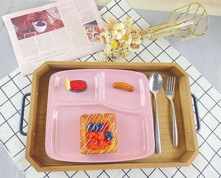 儿童餐盘陶瓷纯色果盘创意家用小孩分餐盘学生食堂长方形陶瓷餐盘