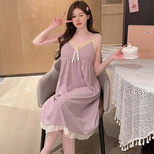 带胸垫可拆睡裙女款 睡衣性感高级感家居服 2025新款 夏纯棉吊带无袖