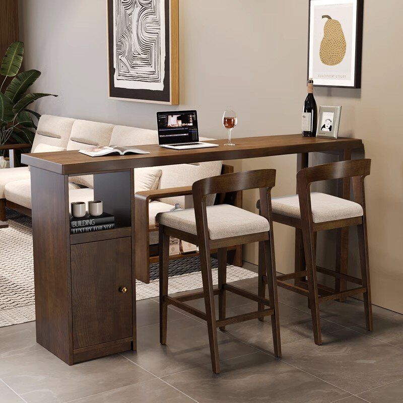 新北欧实木吧台桌家用隔断置物架酒柜厨房靠墙小户型阳台长条桌子
