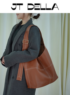 头层牛皮大容量真皮包托特腋下单肩包个性百搭宽肩带斜挎包女士