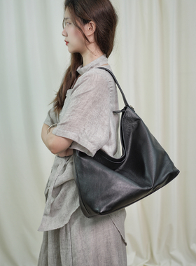 两条肩带头层牛皮休闲单肩斜挎韩版通勤简约大容量包包百搭女包