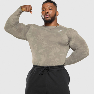 现货 无缝轻量化迷彩训练速干长袖 Gymshark longsleeve geo 正品