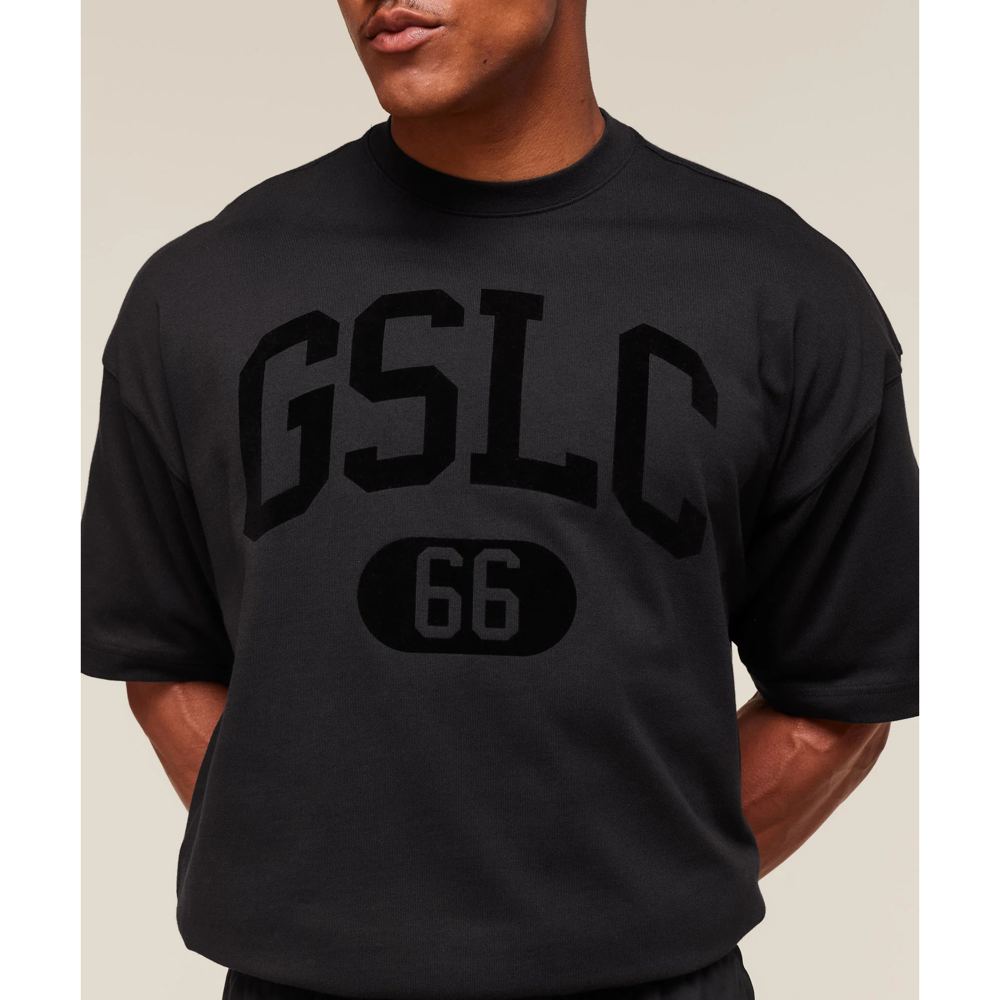 正品现货  Gymshark GSLC  Shirt 植绒暗黑宽松字母印花短袖t恤