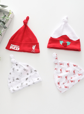 NB-18个月新生儿纯棉奶嘴帽LFC婴儿红色利物浦蜡烛帽宝宝揪揪胎帽