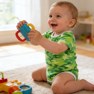 夏季3-12个月出口婴幼儿纯棉迷彩短袖连体衣73码哈衣宝宝三角爬服