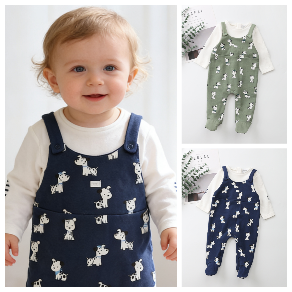 西班牙单50-86新生婴儿春秋爬服小狗麦悠宝宝长袖假两件连体哈衣,童装/婴儿装/亲子装,连身衣/爬服/哈衣,淘宝优惠券,粉丝福利购,淘宝优惠卷