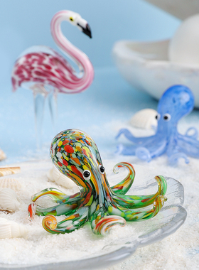 创意家居章鱼火烈鸟动物小摆件玻璃工艺品可爱迷你桌面办公室摆件