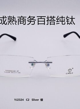 Titanium IP无框钛架大脸商务精英男近视眼镜框YJ2324