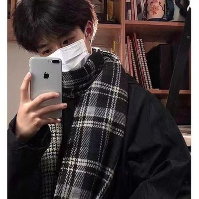新款男生学院风百搭格子围巾