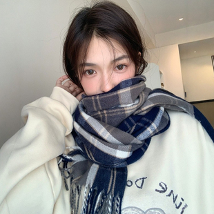 2025新款高级感秋冬季仿羊绒格子围巾女韩版百搭学生保暖情侣围脖