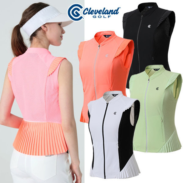 韩国直邮CLEVELAND高尔夫可爱褶皱女性全拉链马甲GOLF女装夏BZ901
