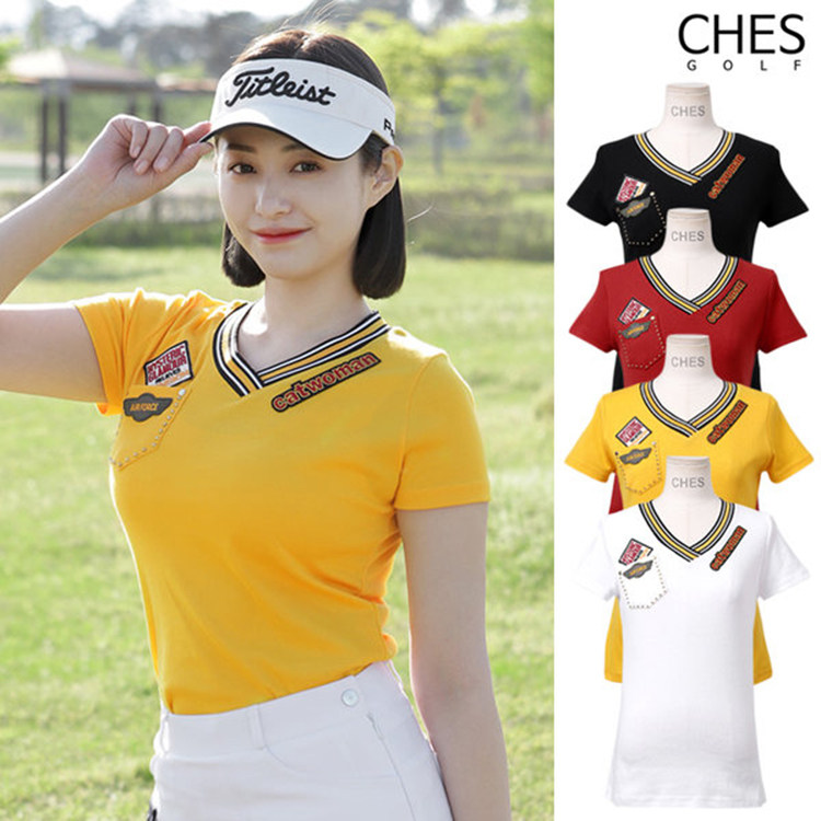 韩国直发CHES女士高尔夫短袖t恤 高尔夫球服装女款上衣 春夏AK973
