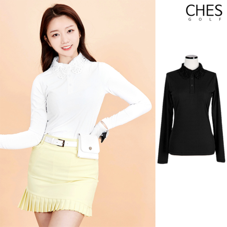 韩国直邮 蕾丝领子女性高尔夫长袖t恤 时尚休闲GOLF女装春季EJ093