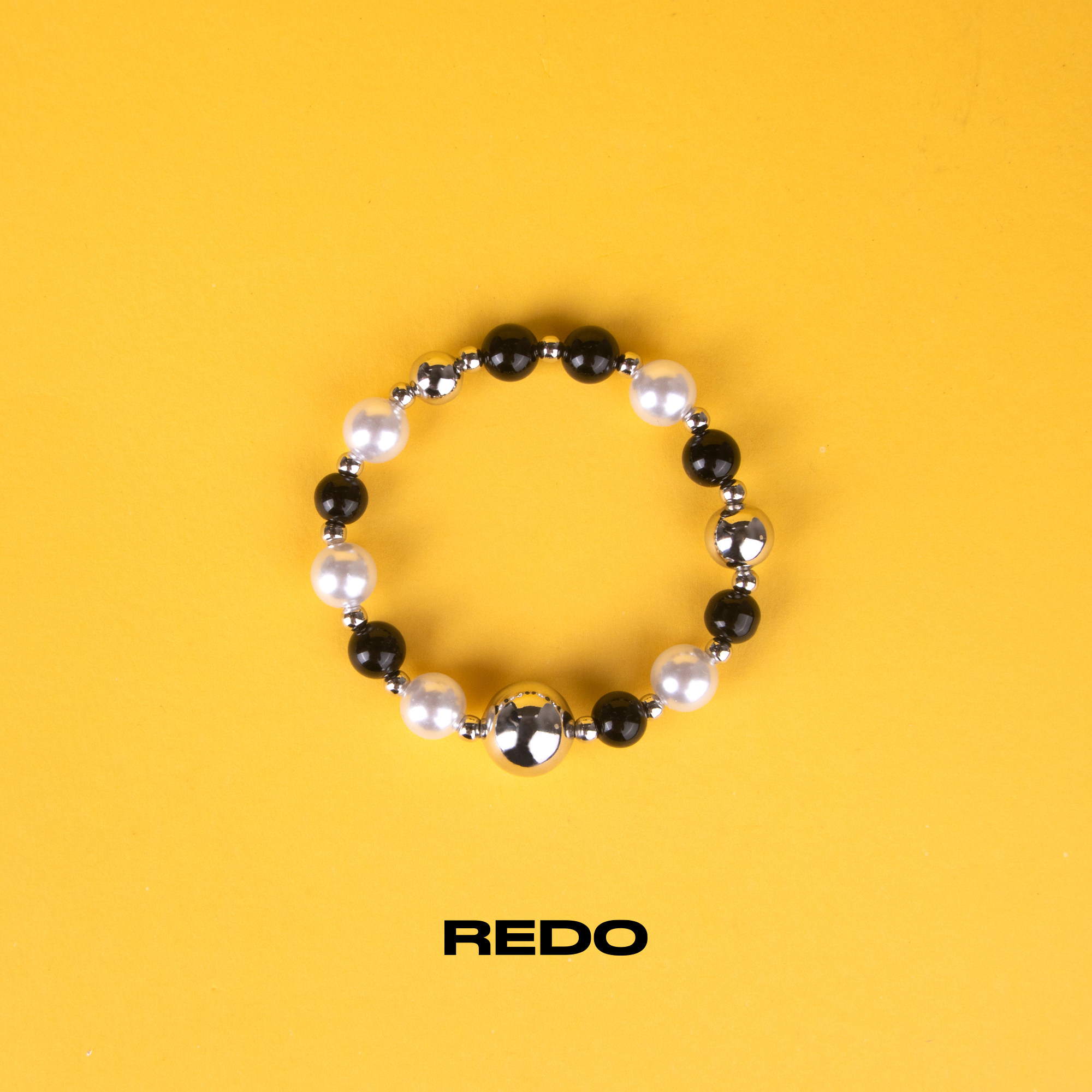 REDO博主同款时光转月高级感双戴撞色素珠耳环时尚银色黑色手链串