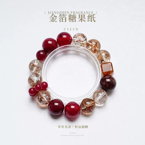 REDo天然水晶手串女款百搭水晶红胶花时尚手链送女友闺蜜礼物