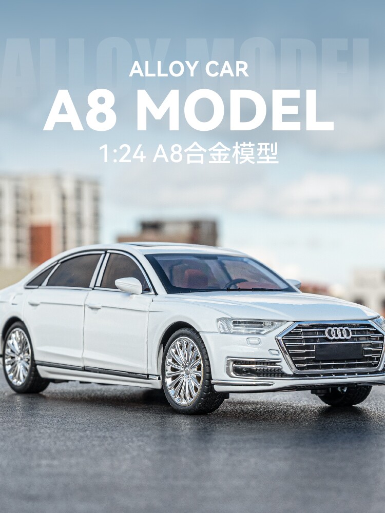 1|24 아우디 A8 합금 자동차 모델 풀백 소리와 가벼운 장난감 자동차 6방향 충격 흡수 장치 스티어링 BMW 760