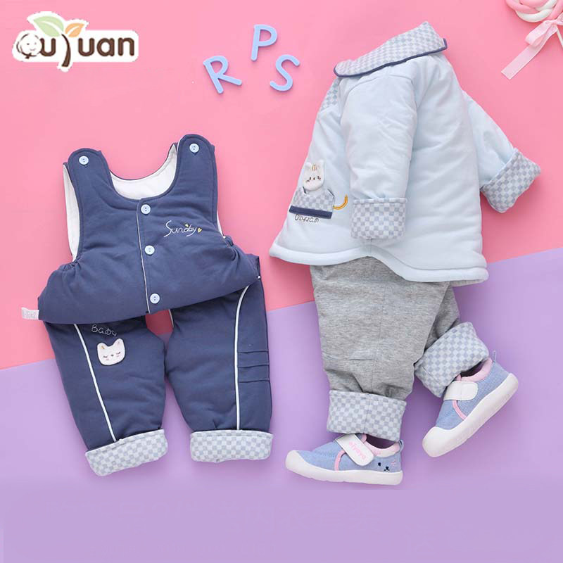 偶园婴儿秋冬套装两件套棉衣加棉加厚双套装棉服衣服男女童