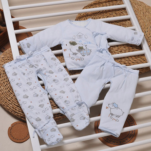 偶园M531男女童宝宝平腰连脚开档裤 外衣上衣三件套秋冬纯棉