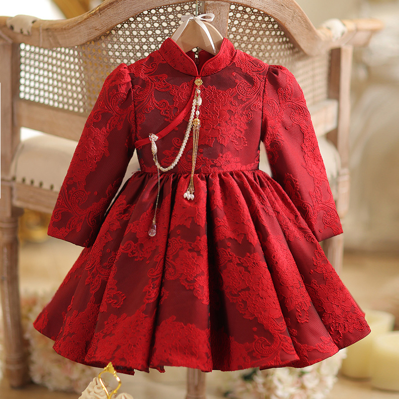 中国风高定唐装抓周生日宴礼服