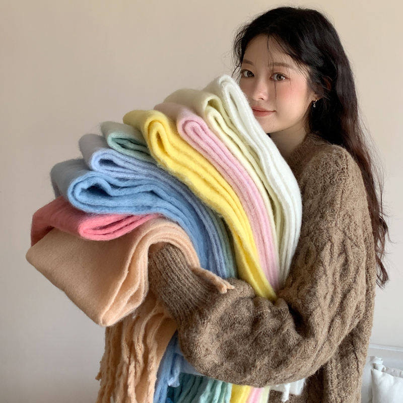 韩系氛围感美拉蓝慵懒风毛绒围巾