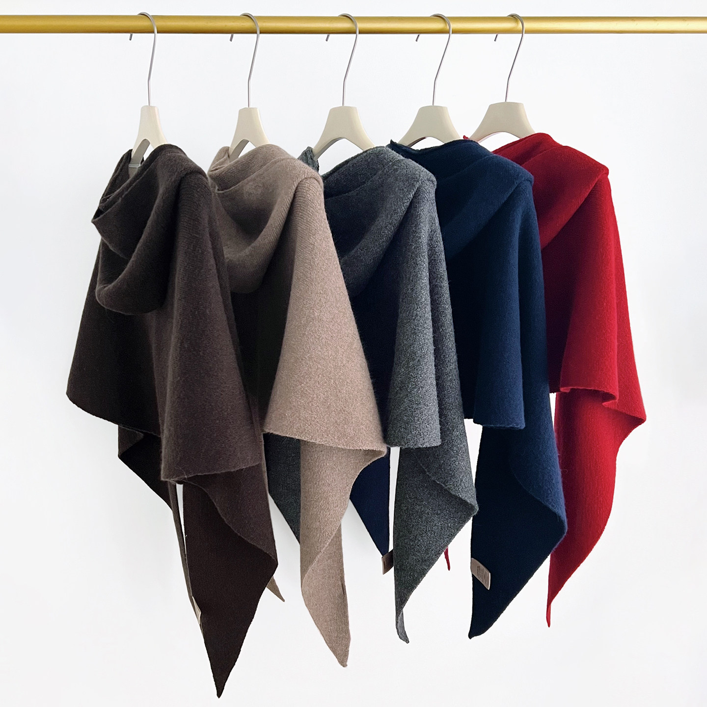 秋冬纯色含羊毛大三角巾带帽披肩女帽子围巾一体保暖护颈针织围脖