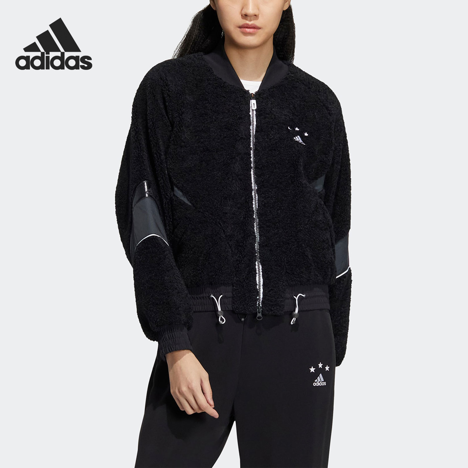 Adidas阿迪达斯官方正品秋冬仿羊羔绒保暖女子运动夹克外套HY2812