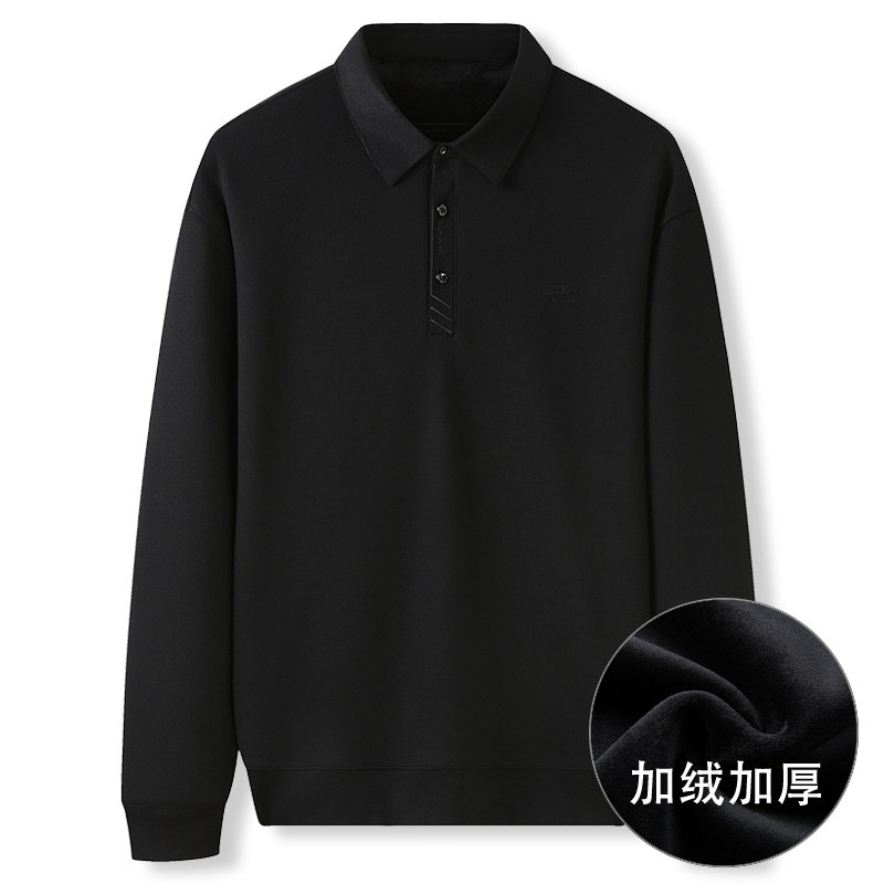 加肥加大男翻领长袖T恤秋冬加绒加厚POLO衫男胖子打底衫宽松休闲
