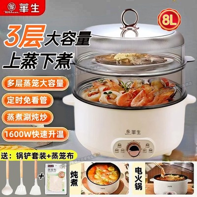 华生电蒸锅火锅多功能家用双层蒸笼米饭蒸锅煮锅一体馒头包子专用